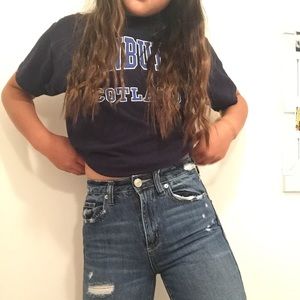 Blue denim mom jeans